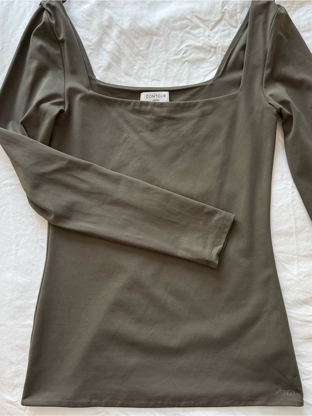 Aritzia Countour Olive Square-Neck Long Sleeve Top